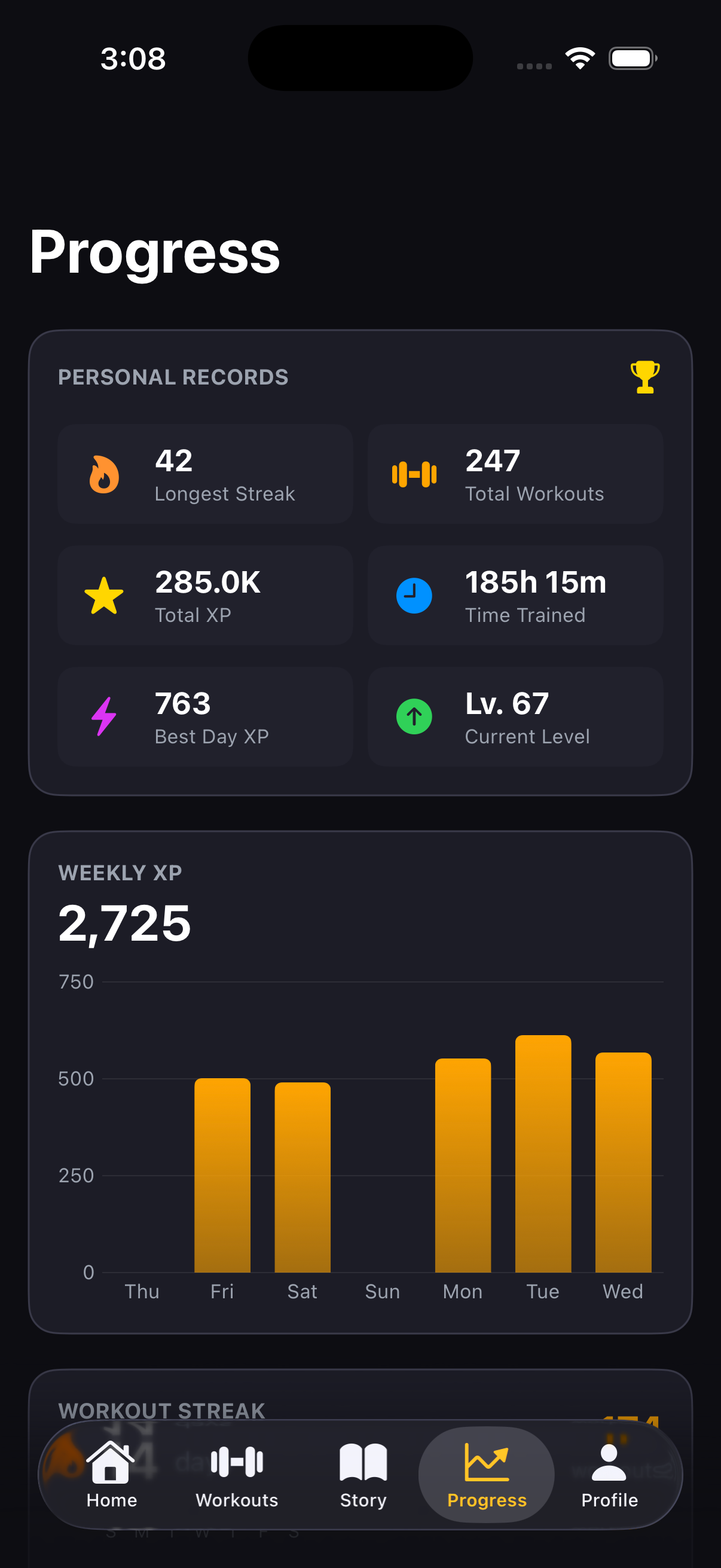 AniGains Progress - XP charts and personal records